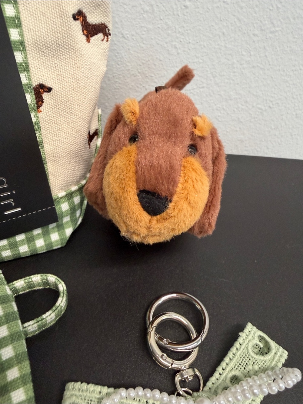 Madden Girl | Green Gingham Dachshund Canvas Tote | Wristlet, Bag Charms & More - Picture 8 of 15